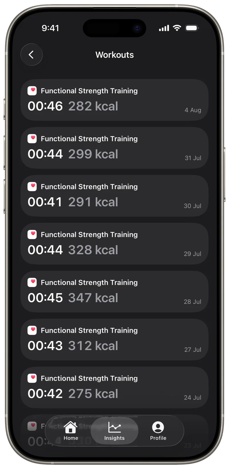 Specular full workout history