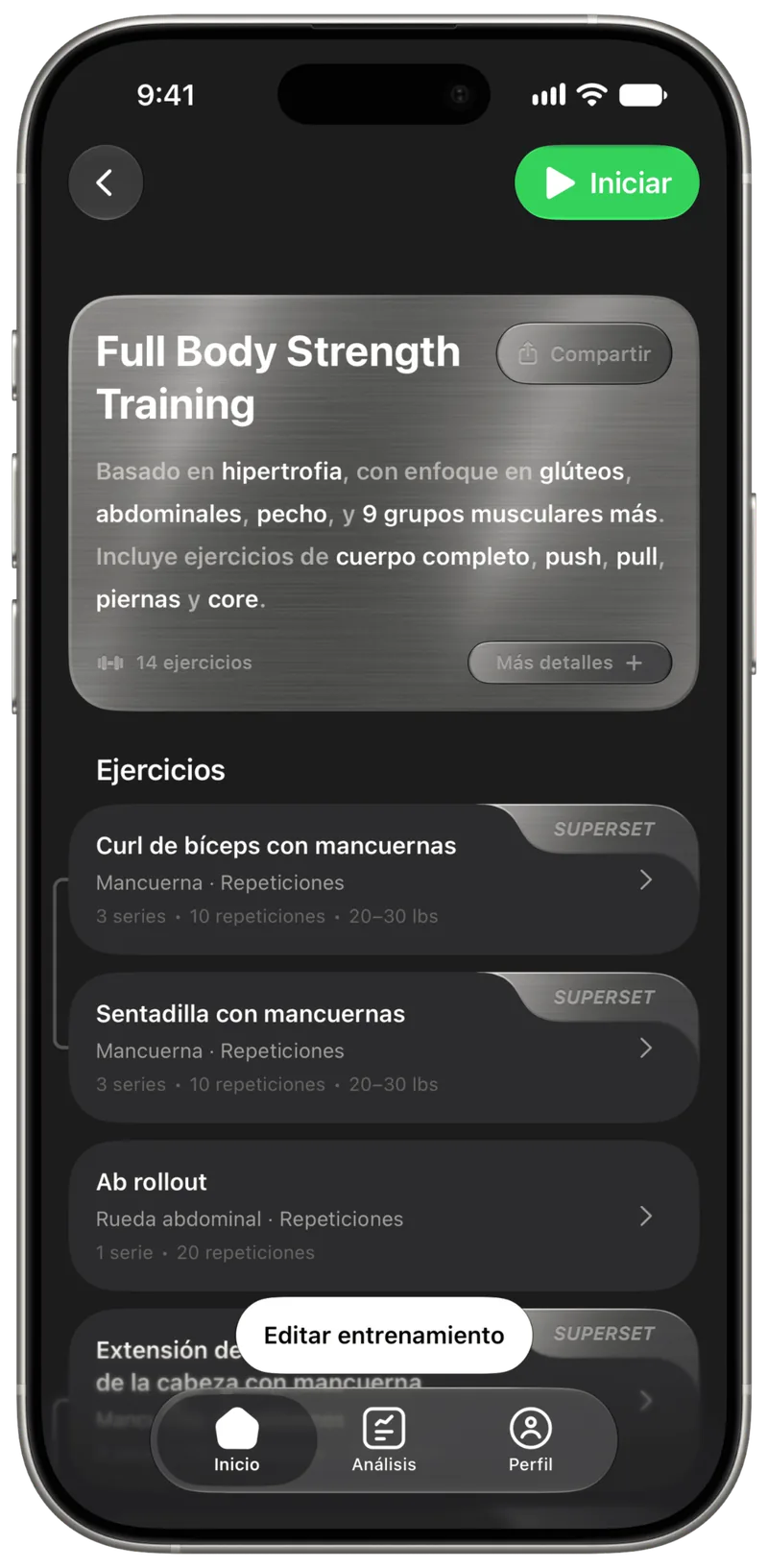 Pantalla de sesión activa en Specular